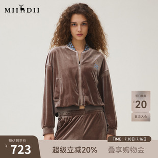 谜底短外套长袖女2025秋新品休闲棋盘格衣领丝绒棒球服253MW1106