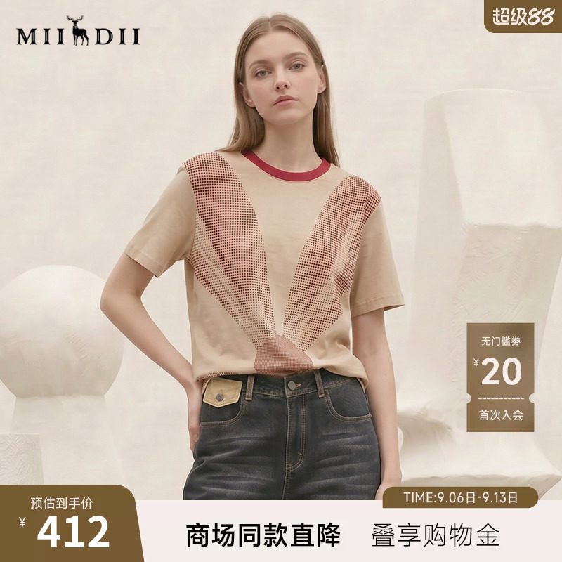 谜底撞色做旧T恤短袖2026秋新品创意波普兔子休闲松弛女263MT1000图片