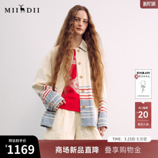 蓝红条航海风女261MW0230 新品 谜底大廓形牛仔外套长袖 2026年春季