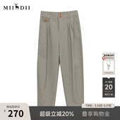 复古风高腰休闲九分裤 新品 243MK1166 女士秋季 谜底格子萝卜裤