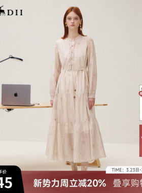 谜底连衣裙长袖女25秋回归乡野浪漫原创印花大A廓形长裙253ML1112