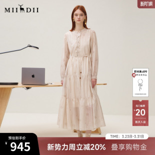 谜底连衣裙长袖 女25秋回归乡野浪漫原创印花大A廓形长裙253ML1112