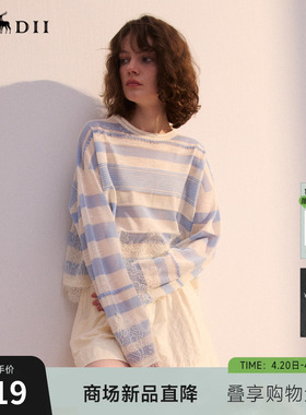 谜底短款套头针织衫长袖2026年春季新品条纹拼接蕾丝女261MZ0313
