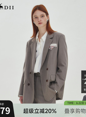 谜底西装外套长袖女2025秋新品通勤气质挺括双排扣西服253MW1032