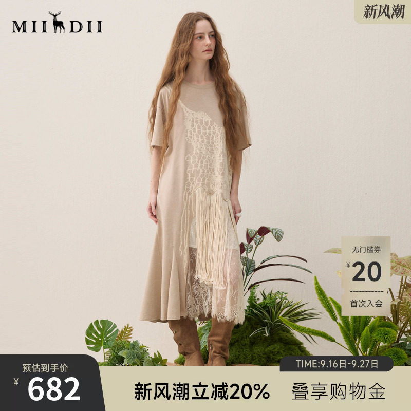谜底连衣裙短袖2026年春季新品复古蕾丝流苏拼接度假女261ML0026图片