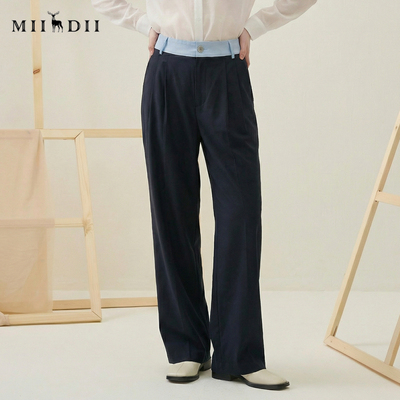 谜底百搭裤子女2025秋轻朋克风腰头拼接西裤直筒裤长裤257MK7762