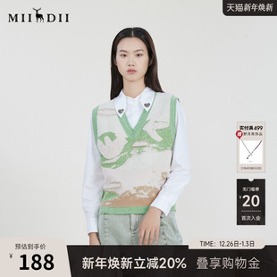 复古花色百搭毛衫 新款 231MZ0321 马夹女春季 谜底V领套头针织衫