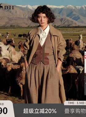 谜底大廓形长风衣女2025秋新品通勤时尚质感挺阔H型翻领253ME1051