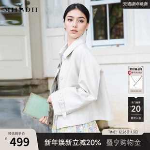 通勤风设计感外套257MW7837 新款 谜底翻领短款 风衣外套女2025秋季