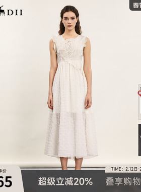 谜底高端系列连衣裙无袖夏新品复古风立体压花长裙242GL0696