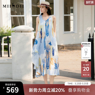 度假风圆领大摆型长裙256ML6223 新款 谜底花色连衣裙无袖 2025夏季