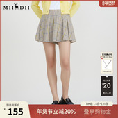 女春季 新款 复古高腰细格纹宽松直筒裤 谜底短裤 裙裤 231MK0069