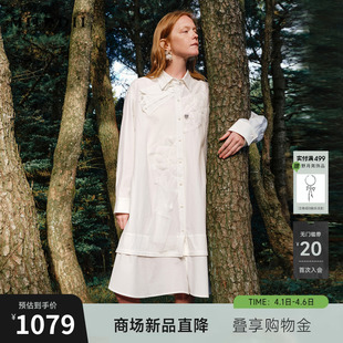 谜底连衣裙长袖 新品 A型中长抽绳荷叶边衬衫 裙女261ML0080 2026春季