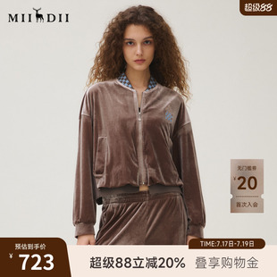 谜底短外套长袖女2025秋新品休闲棋盘格衣领丝绒棒球服253MW1106