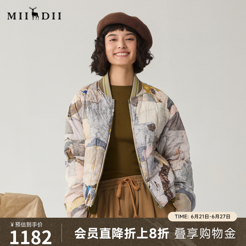 谜底双面穿羽绒服女冬季新品复古风花色短款鸭绒服244MY1507