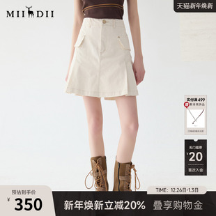 谜底白色牛仔短裤 女251MK0020 25春俏皮软语学院风百搭A型棉弹裙裤