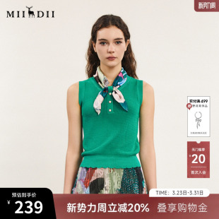 241MZ0337 复古可拆卸丝巾领毛衫 谜底套头针织上衣无袖 女春款