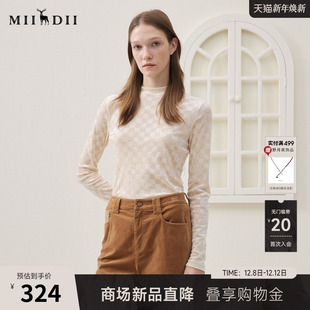 复古时髦弹力女254MT1456 新品 谜底紧身打底丝绒T恤长袖 2025年冬季