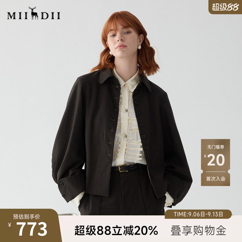 谜底羊毛呢外套女2025春季新品设计感特色袖口短款夹克251MW0036图片