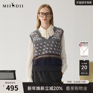 复古提花短款 新品 毛衣背心244MZ1870 女冬季 谜底V领套头针织衫