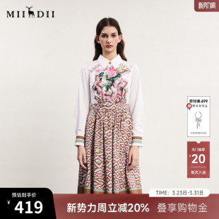 复古印花中长款 谜底衬衫 春新款 连衣裙长袖 大摆裙241ML0091 式