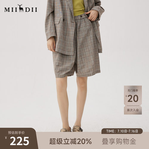 五分短裤，复古格子面料