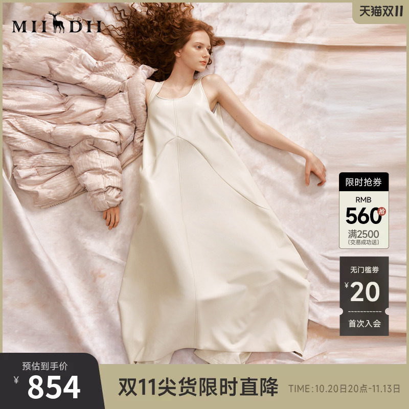 谜底背心式连衣裙冬季新品文艺复古不规则长裙无袖244GL1693
