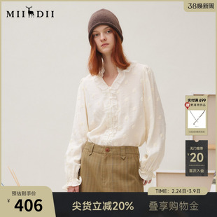 谜底衬衣长袖女2025秋季新品通勤风时尚波点V领花边衬衫253MC1264