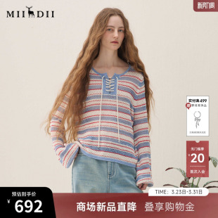 新品 2026春季 航海风条纹百搭毛衣女261MZ0327 长袖 谜底套头针织衫