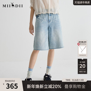 复古风釉彩艺术五分牛仔裤 新品 子252MK0579 女2025夏季 谜底牛仔裤