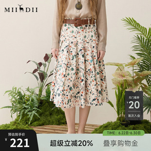 谜底花色半身裙2025秋季新款复古风修身印花百褶中长裙257MB7821
