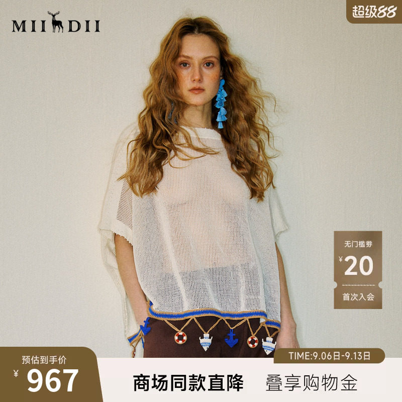 谜底套头针织衫短袖2026夏季新品下摆撞色斗篷式罩衫女262MZ0772图片