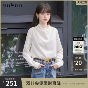 谜底套头衬衫长袖女2025秋新款通勤风立领特色条纹衬衣257MC7872
