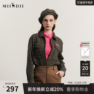 复古文艺绣花呢料保暖衬衣234MC1564 女冬款 谜底格子衬衫 长袖