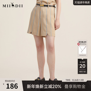 高腰外穿简约显瘦竖条纹休闲裤 女士秋季 223MK1063 短裤 谜底西装