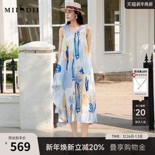 度假风圆领大摆型长裙256ML6223 新款 谜底花色连衣裙无袖 2025夏季