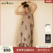 谜底连衣裙无袖 女2025夏新品 复古风度假宽松印花吊带裙252ML0559