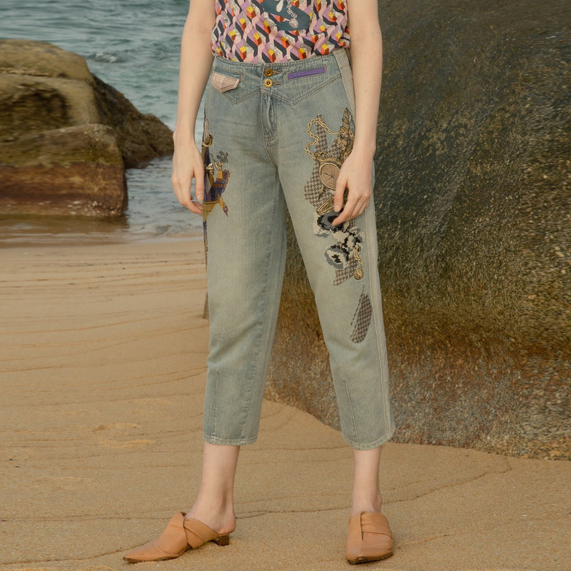 【商场同款】谜底牛仔裤20夏季新品洗水刺绣休闲长裤女202MK0925