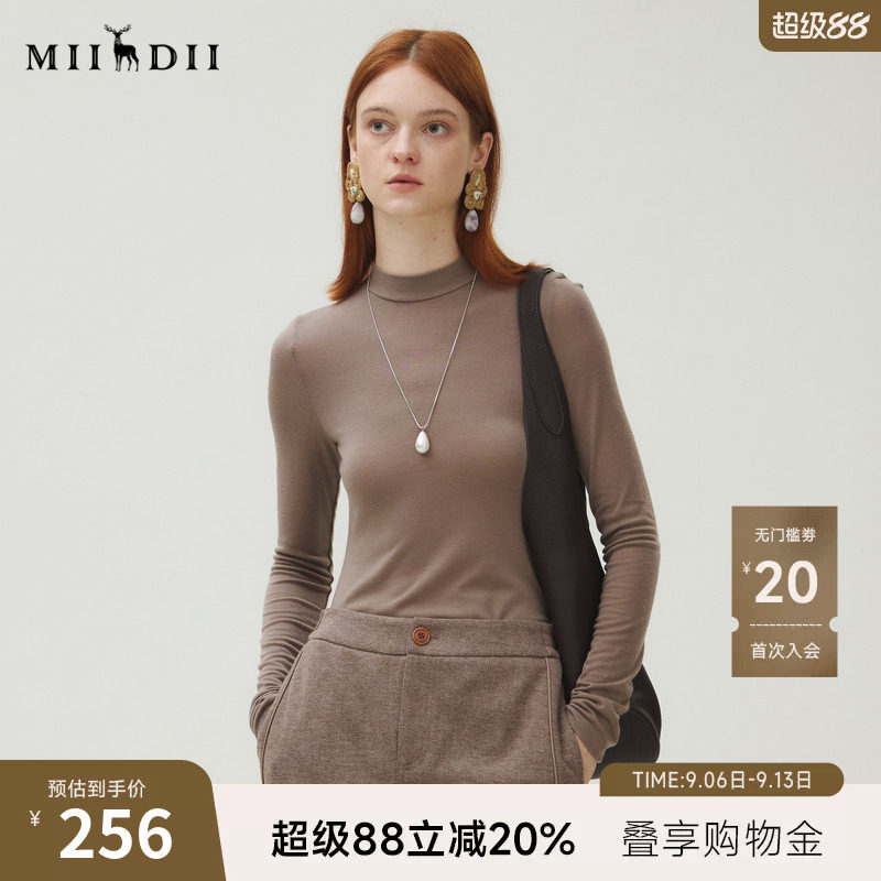谜底T恤长袖女2025秋季新品百搭半高领亲肤轻薄保暖上衣253MT1174图片