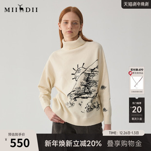 244MZ1878 复古风绣花百搭套头针织衫 谜底高领毛衣女冬季 新品