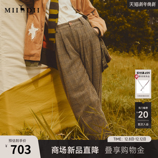 复古格纹宽松休闲裤 谜底萝卜裤 新品 2025年冬季 女254MK1642 九分裤