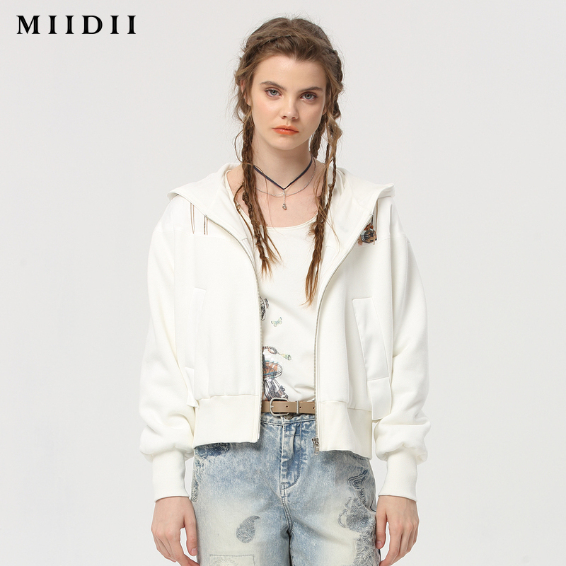 MIIDII謎底2018秋季新休閑連帽復古繡花衛衣外套女短款181MW0168