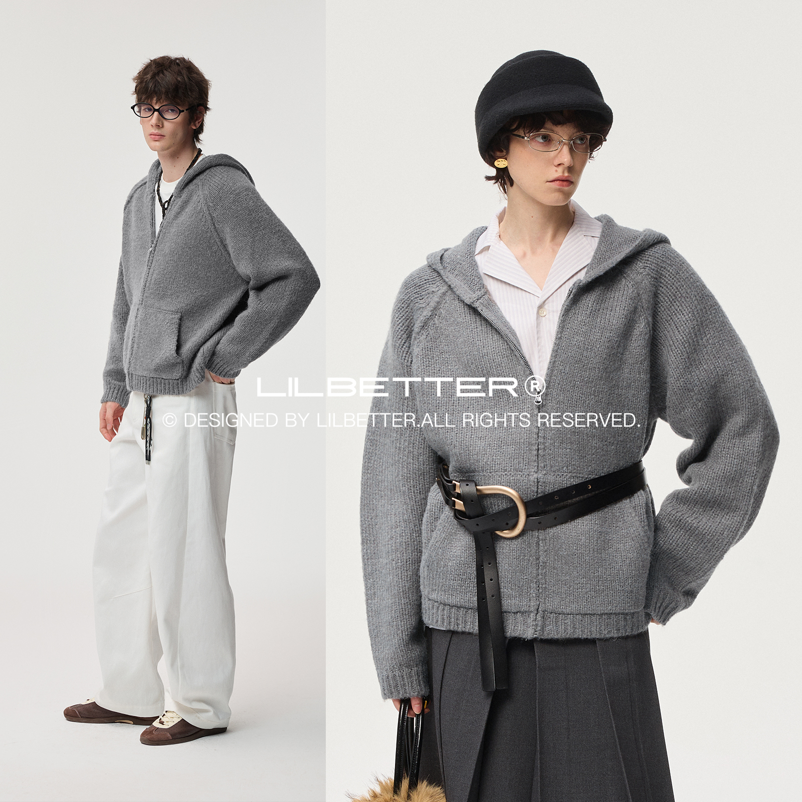 Lilbetter羊毛混纺纱连帽毛衣