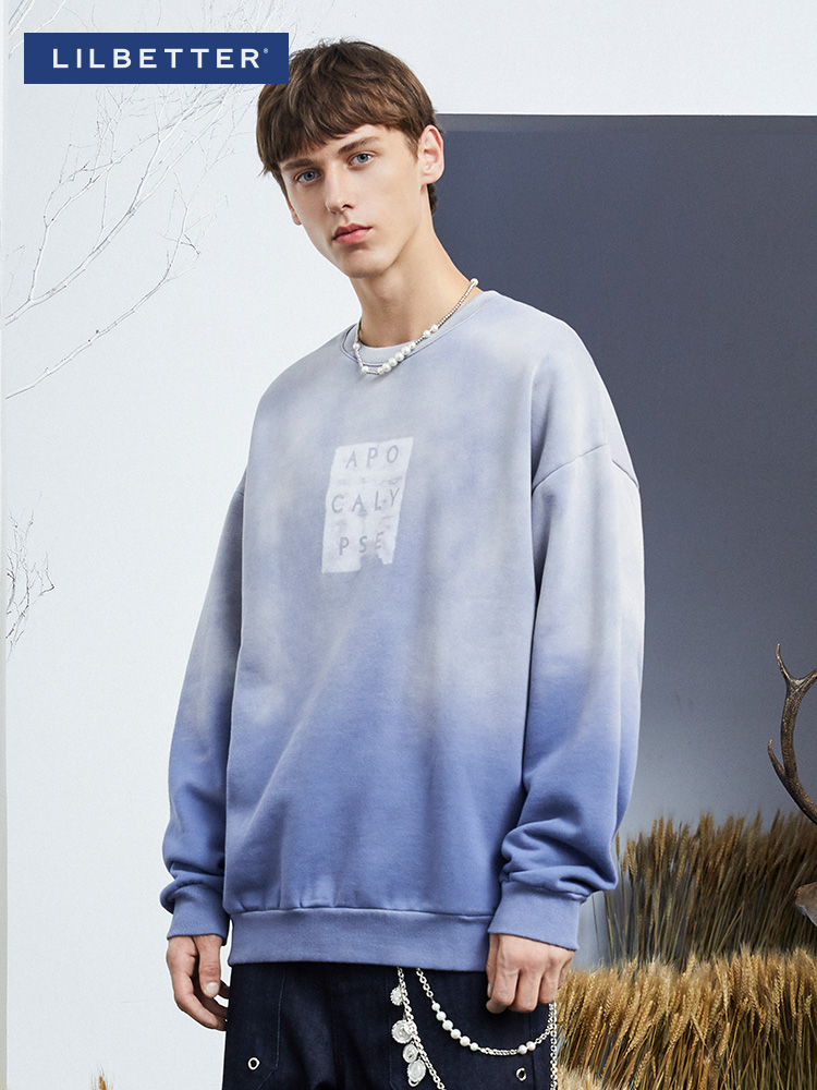 Lilbetter tie-dye printed thick cotton T men's letter slogan Port wind top 2021 autumn and winter velvet jacket tide