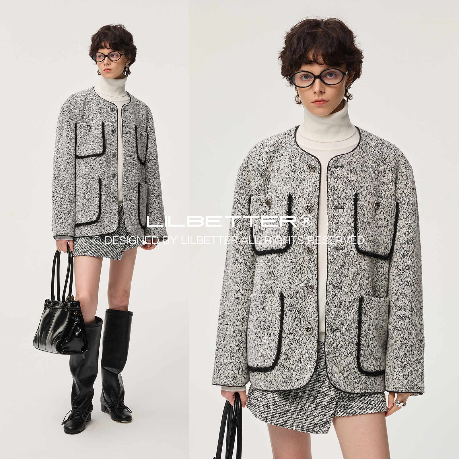 Lilbetter无领宽松小香风夹克