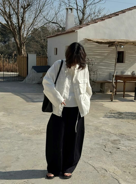 韩sparks of fire2025春季新款立领纯色高级感麻料外套风衣