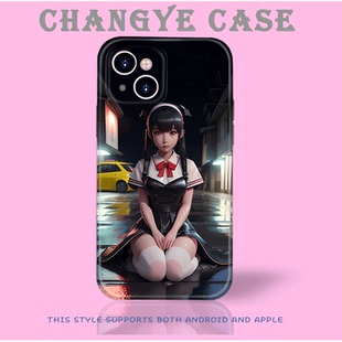 暗黑日系水手服女仆3D图适用iphone16promax苹果13plus华为mate60全包菲林防摔荣耀300红米K80vivox200手机壳