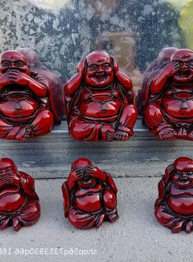 大肚弥勒佛小汽车小迷你仿红木车载说三不佛佛不不听树脂不看摆件