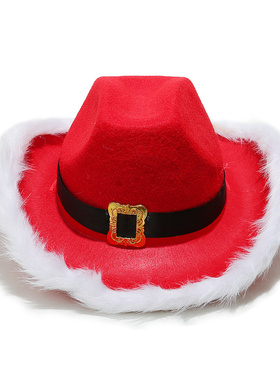 欧美男女牛仔帽红色西部牛仔帽圣诞节节日圣诞老人礼帽外贸