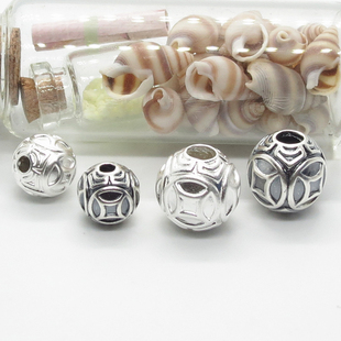 S999纯银首饰精品3D硬银做旧复古泰银路路通金钱珠红黑绳手链配件